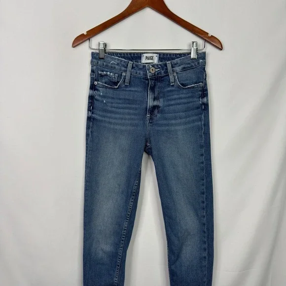 PAIGE Hoxton Slim High Rise Raw Hem Jeans Medium Blue Wash‎ Size 25 - Picture 3 of 7